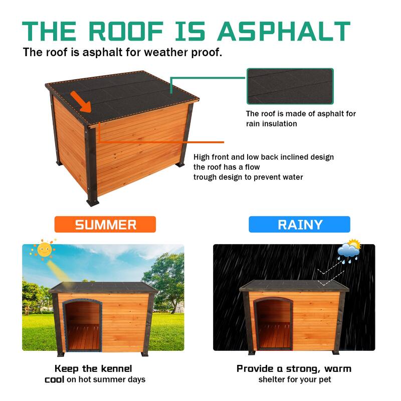 45"Dog House Outdoor and indoor wooden kennel, winter strap with elevated feet, large dog weatherproof
