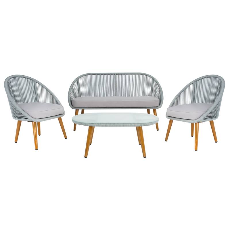 SAFAVIEH Outdoor Morena 4-Piece Conversation Patio Set - 54W x 34D x 24H