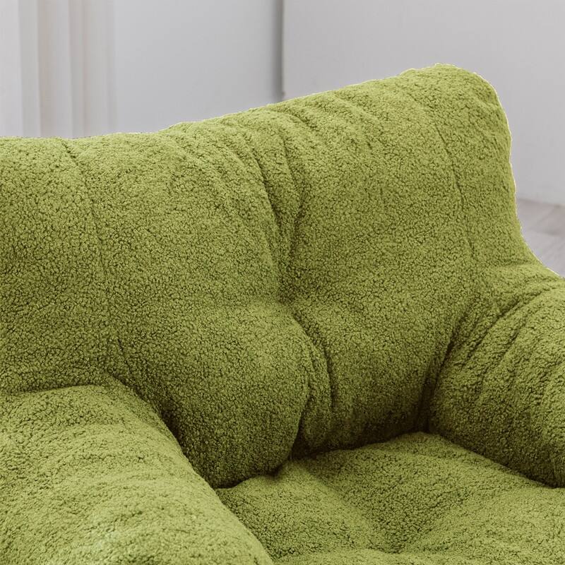 Grondin Mid-Century Modern Faux Fur Fabric Upholstery Bean Bag Chair Tufted Foam Padding Lazy Sofa with Armrests