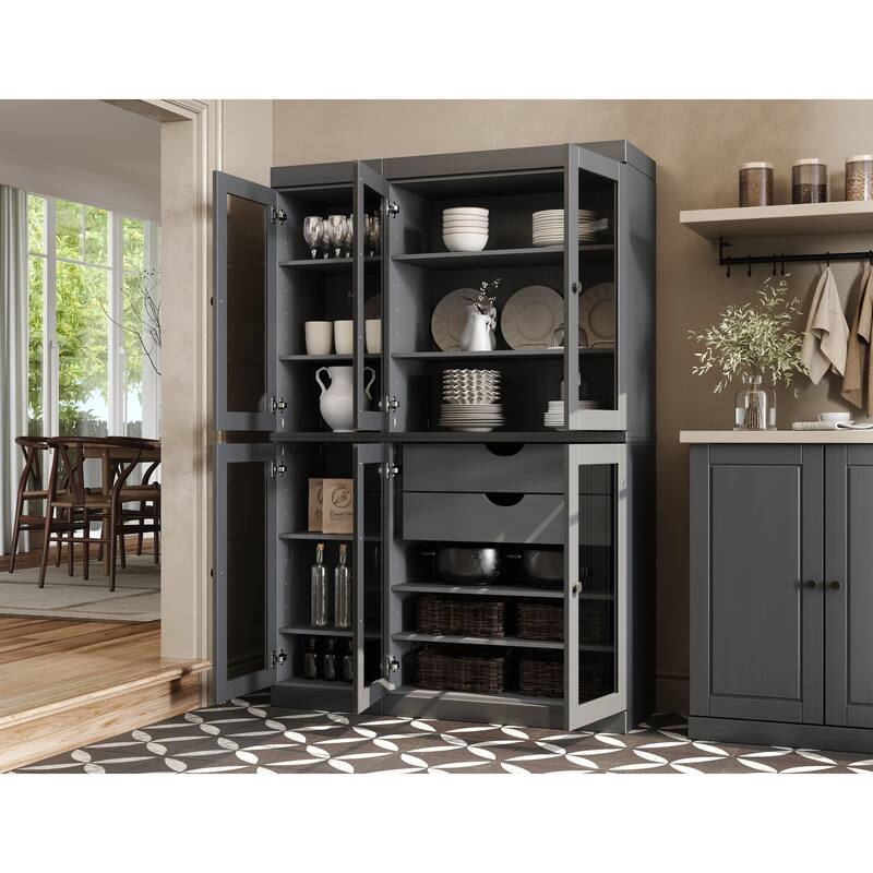 Palace Imports 100% Solid Wood 48.5" Pantry China Cabinet with Clear Glass Doors, 2-Drawers and Adjustable Shelves