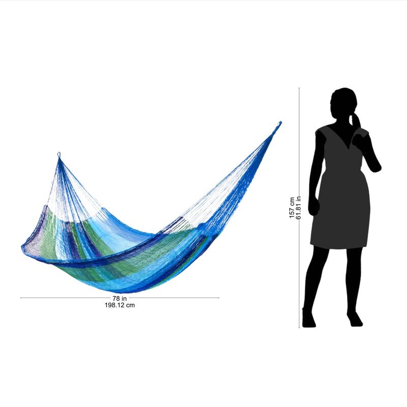 Striped Outdoor Pool Shade Knotted Rope Nylon Double Hammock