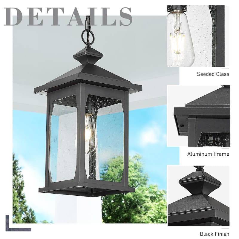 Modern 19" Black Porch Light - Aluminum & Seeded Glass