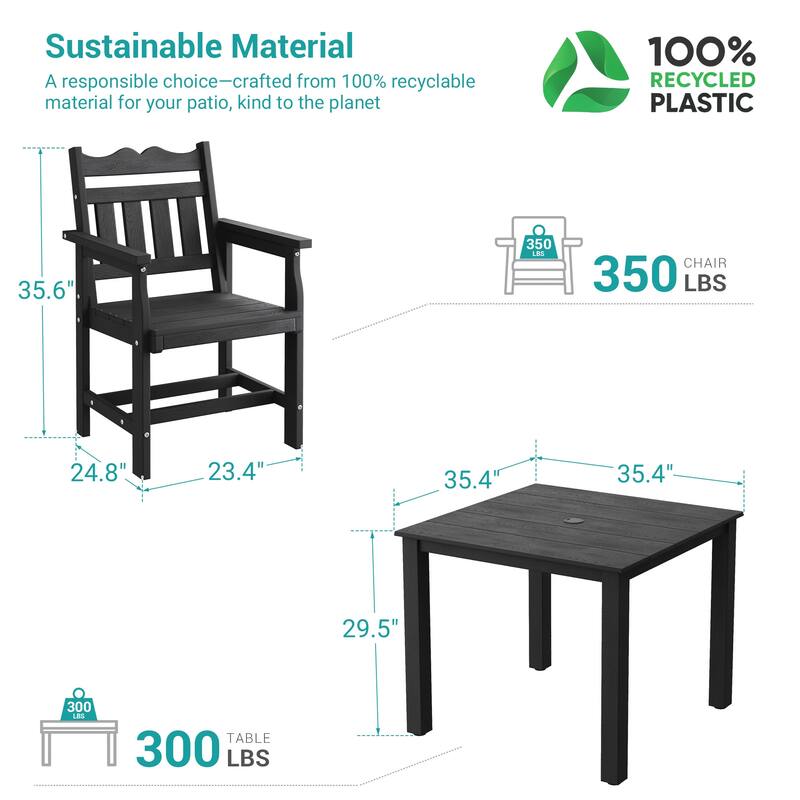 HIPS Outdoor Dining Set All-weather Patio Table and Chairs(Set of 5)