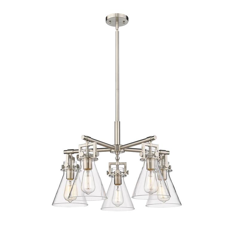 Innovations Lighting Newton Cone - 5 Light 7" Stem Hung Chandelier - Clear/Satin Nickel