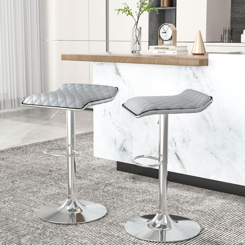 VECELO Barstools Adjustable Height Faux Leather Backless Modern Swivel Bar Stools, Bar Stools Set of 4