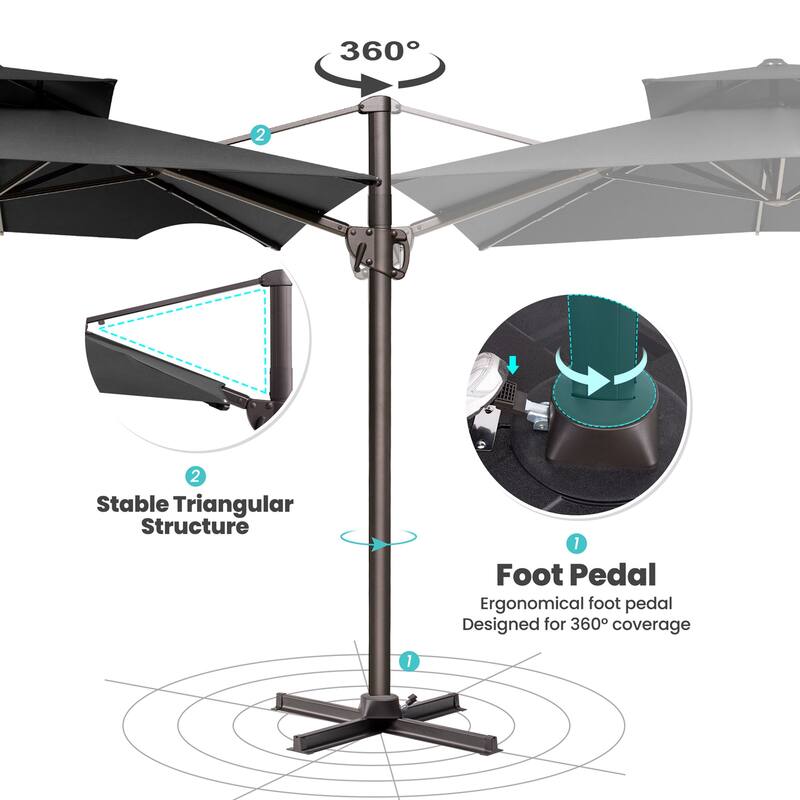 Outdoor Square 360 Degree Rotation Patio Cantilever Offset Umbrella with Base