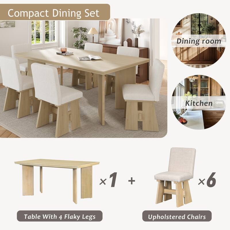 Modern 7-Piece Counter Height Kitchen Dining Table Set with 6 Upholstered Backrest Dining Chairs for Dining Room, Kitchen