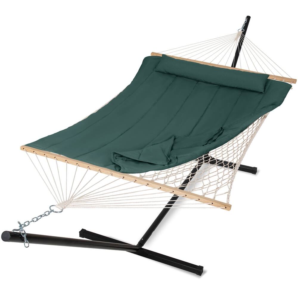Rope Hammock with Detachable Pillow and Pad, 12FT Steel Stand Included