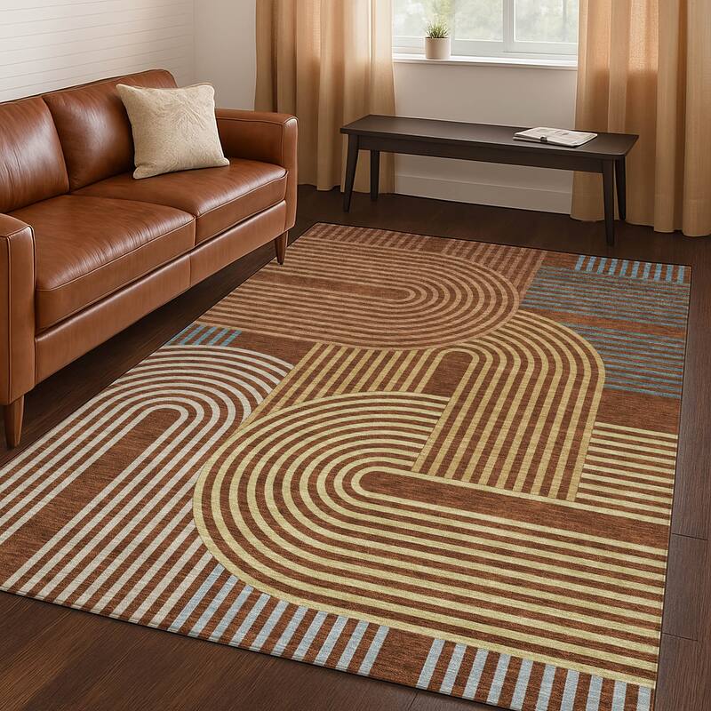 Machine Washable Indoor/ Outdoor Modern Basehor Chantille Rug