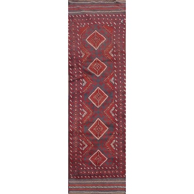Hand Knotted Oriental 100% Wool Carpet Traditional Tribal Red Balouch Runner Rug - 8' 4'' X 2' 1''