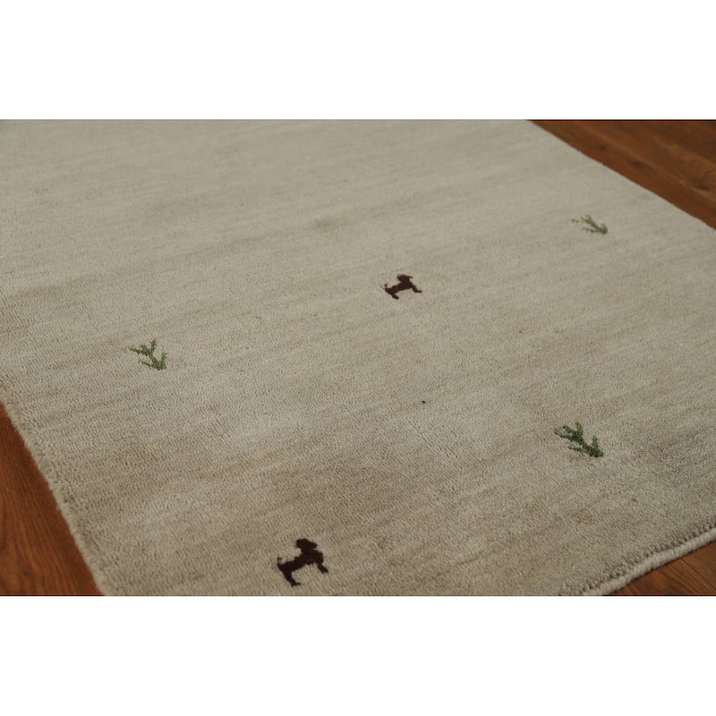 Gabbeh Indian Runner Rug Hand-Knotted Hallway Wool Carpet - 2'9" x 8'3" - 2'9" x 8'3" - Ivory/Beige