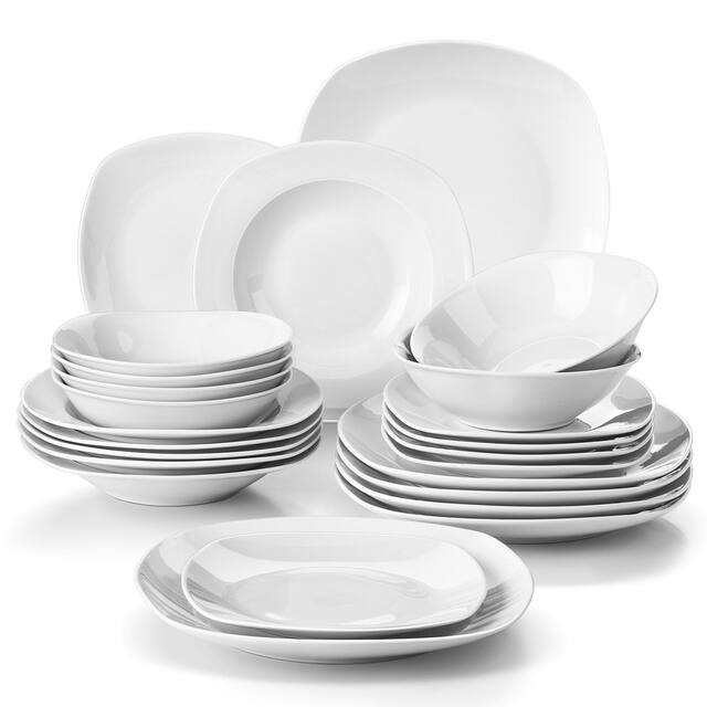 MALACASA Elisa Basic Porcelain Dinnerware Set (Service for 6) - Trimless - 24 Piece