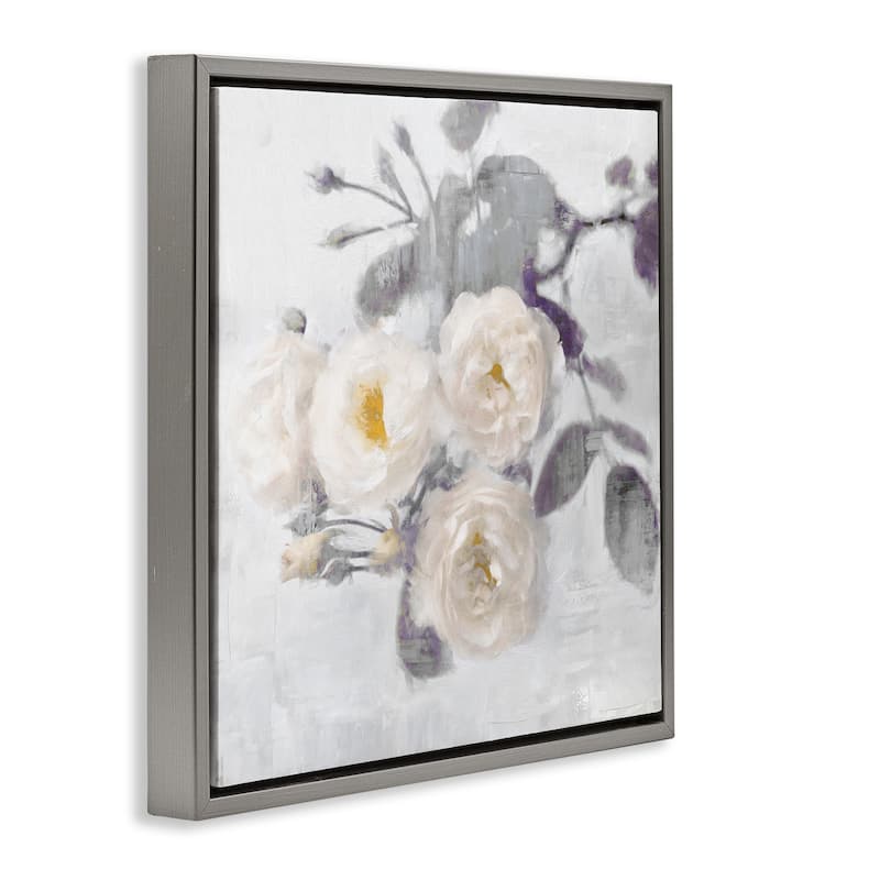 Stupell White Blooms on Grey Framed Floater Canvas Wall Art Design By Emily Ford