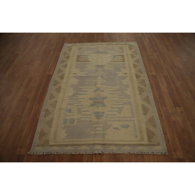 Hand Woven Oriental 100% Wool Carpet Southwestern Tribal Purples Kilim Area Rug - 5' 7'' X 3' 11''