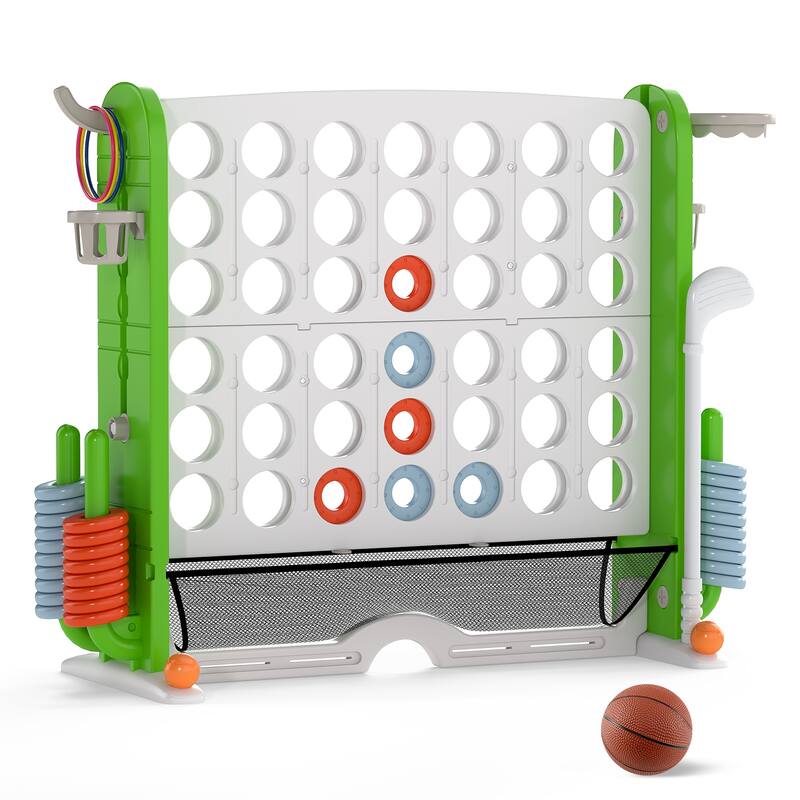 PE PP PVC 4-in-1 Jumbo Game Set with Adjustable Height and Cup Holders - 40.5" x 15.5" x 32.5"-38.5" - Green