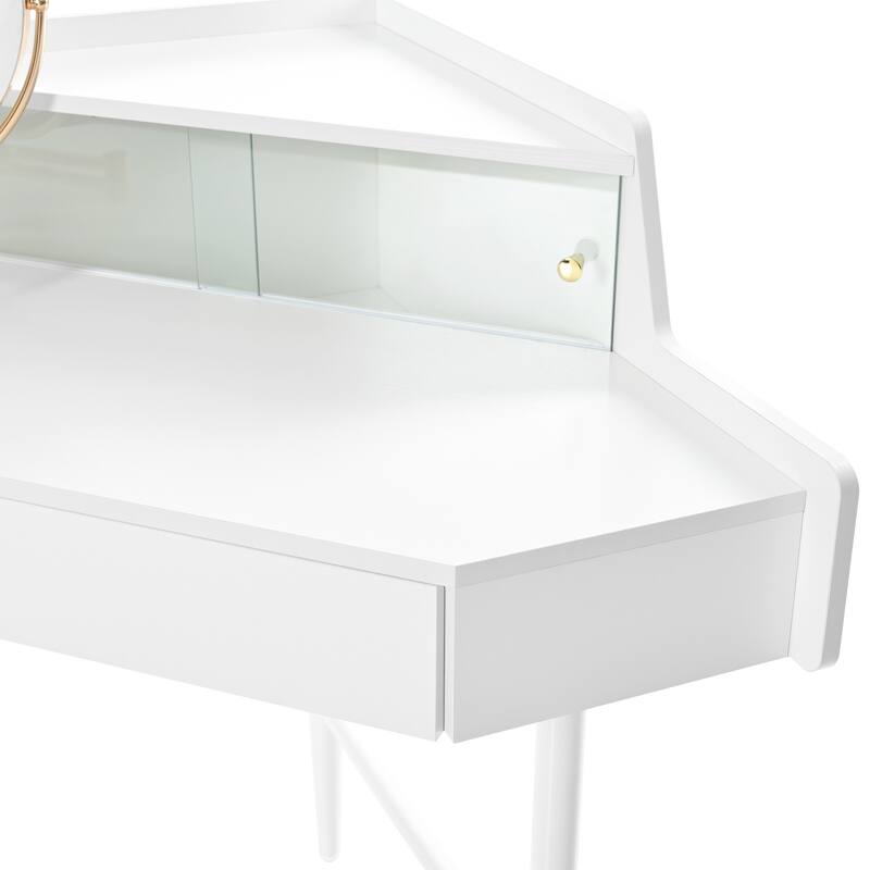 Corner Makeup Vanity Desk With Mirror & LED Lights