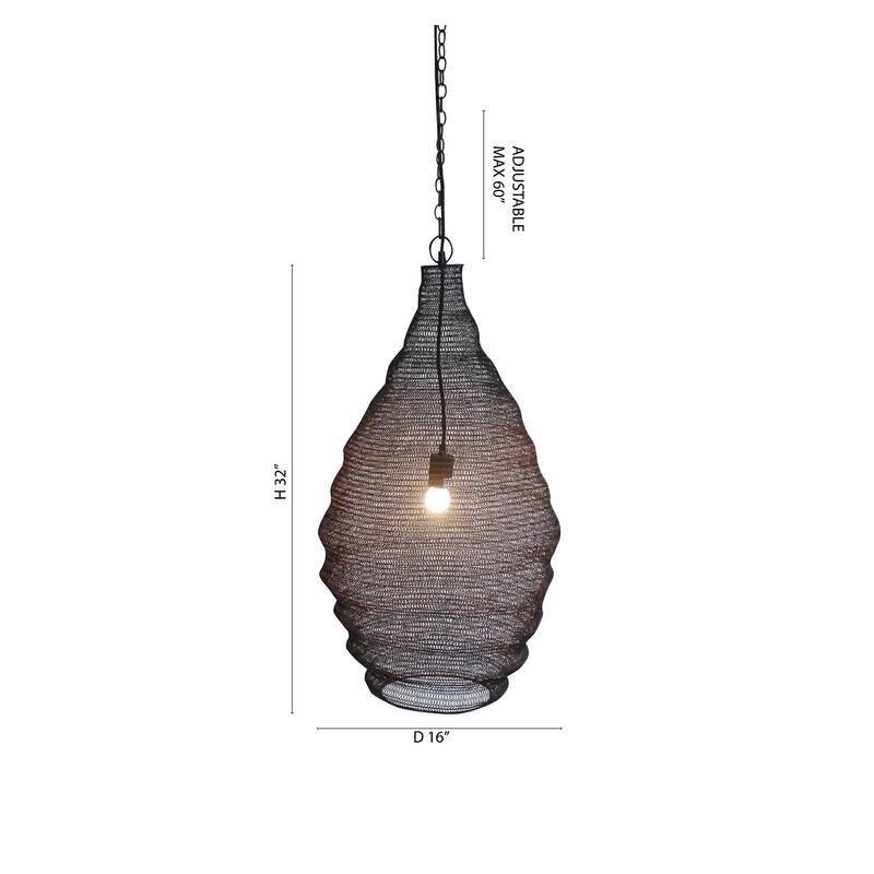 1-Light Satin Black Pendant With A Chain Basket Shade