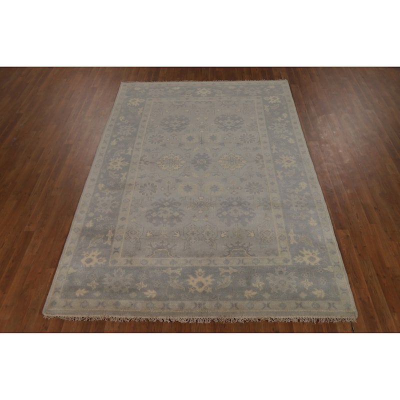 Gray Oushak Indian Area Rug Handmade Wool Carpet - 6'2" x 8'10"
