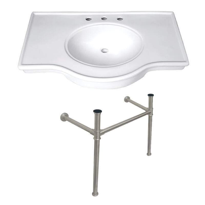 Kingston Brass Templeton 37" Wide Console Sink Set - White / Brushed Nickel