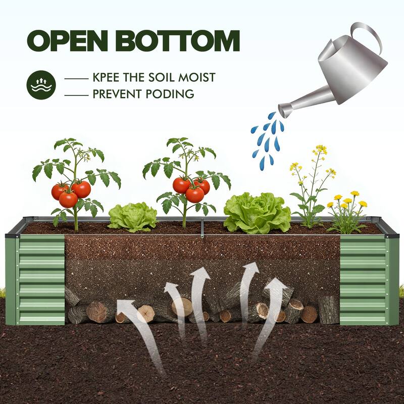 Meyreso 8ft x 4ft x 2ft Galvanized Raised Garden Bed, Thick Metal Planter Box, Rust Proof, Weather Resistant, Open Base