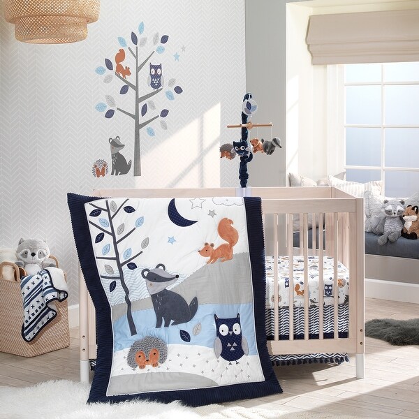 blue and gray baby bedding