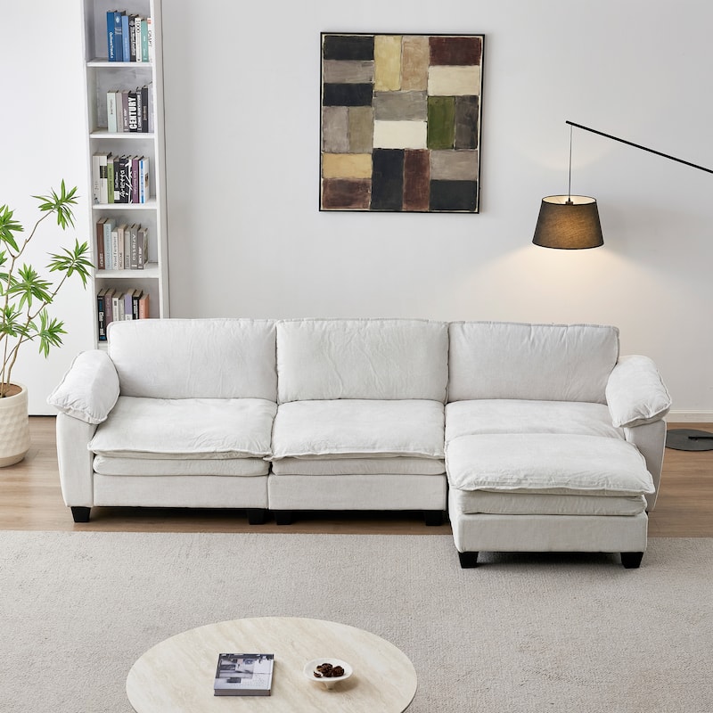 Roomfitters Large Modular Sofa with Ottoman, Modern 3-Seater Sectional Couch for Living Room and Office - Beige