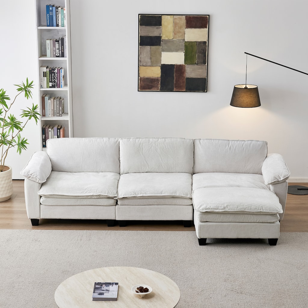 Roomfitters Large Modular Sofa with Ottoman, Modern 3-Seater Sectional Couch for Living Room and Office