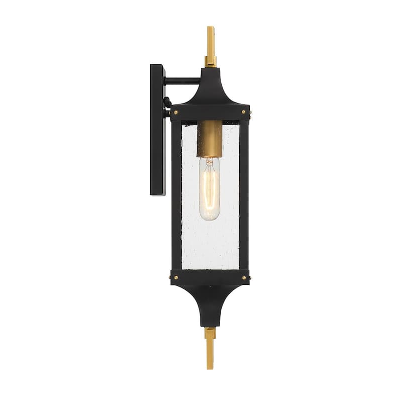 Glendale 1-Light Outdoor Wall Lantern in Matte Black and Weathered Brushed Brass