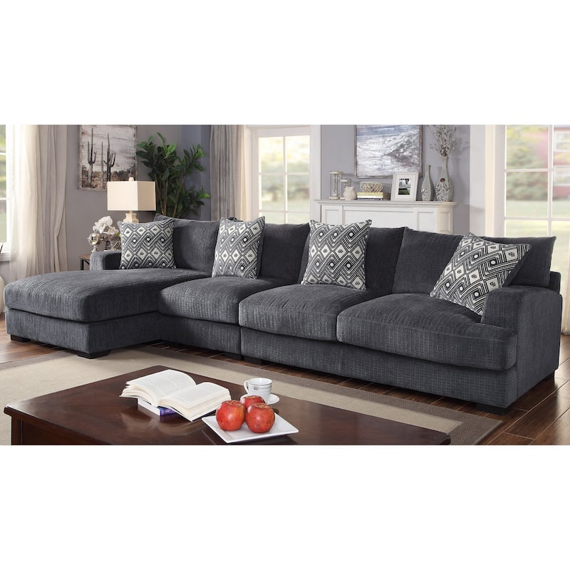 Kintra Contemporary Chenille Upholstered Large L-Shaped Sectional by Furniture of America - Grey