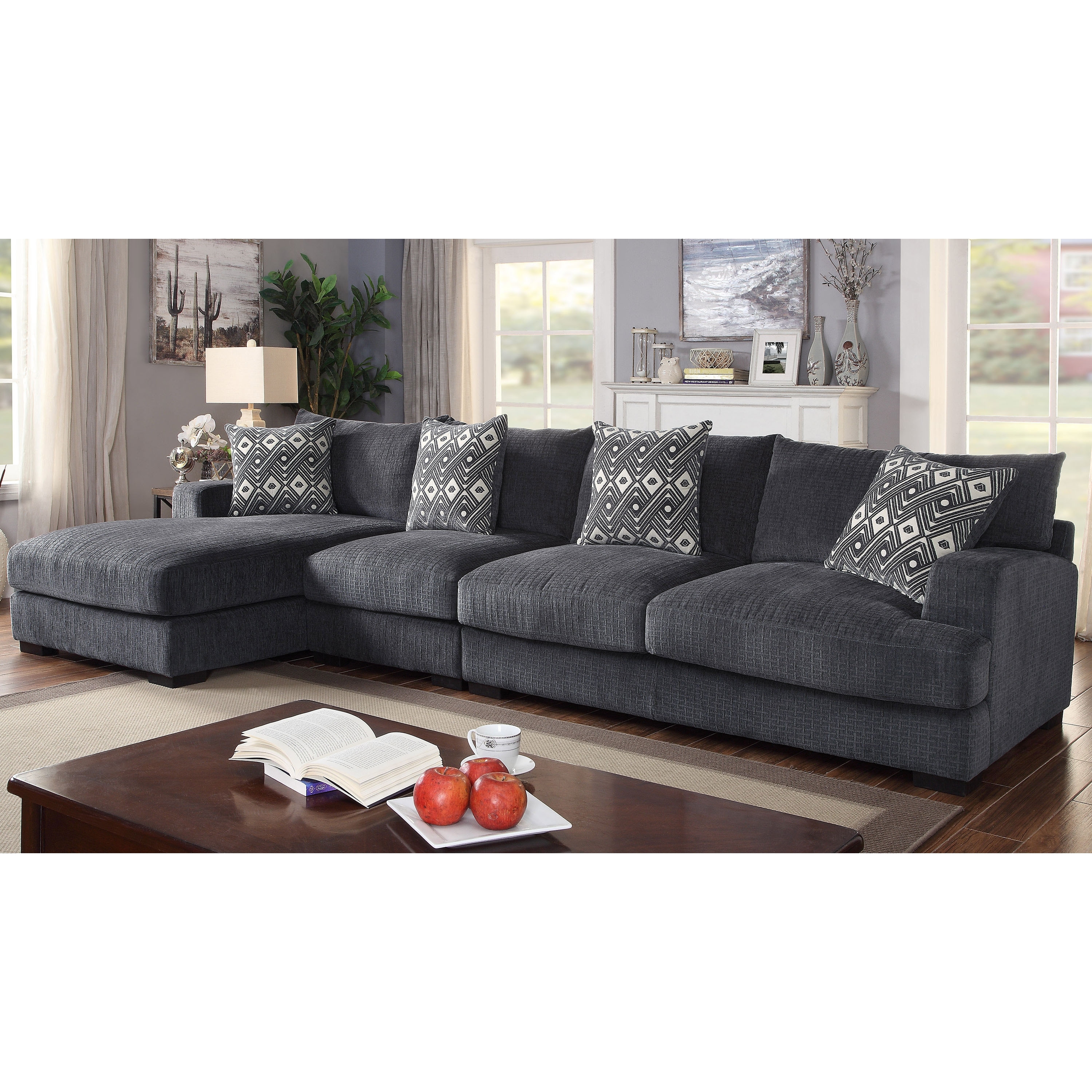 Furniture of America Kintra Contemporary Chenille Upholstered Large L-Shaped Sectional
