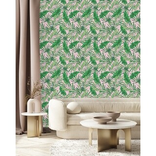 Pink Wallpaper with Palm Leaves Peel and Stick and Prepasted - Bed Bath ...