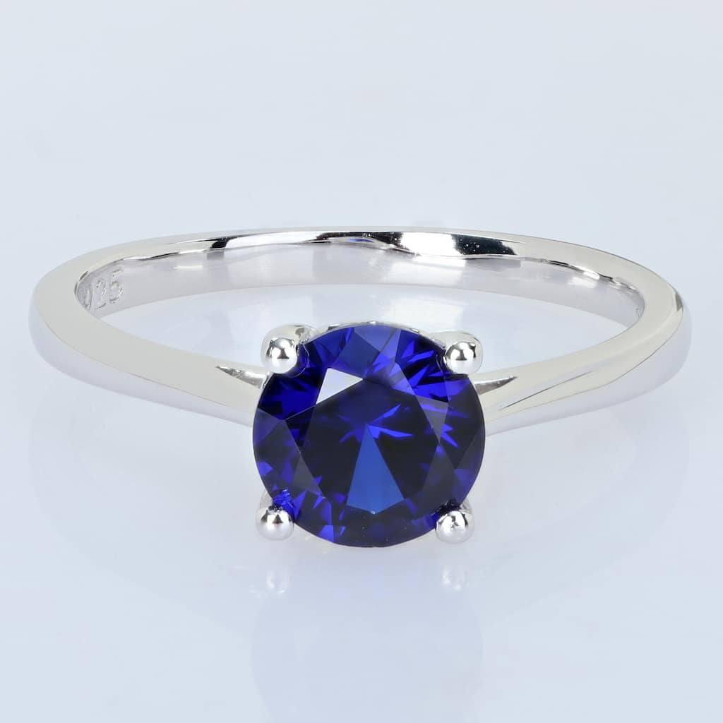 Miadora 1 5/8ct TGW Created Blue Sapphire Solitaire Ring Sterling Silver