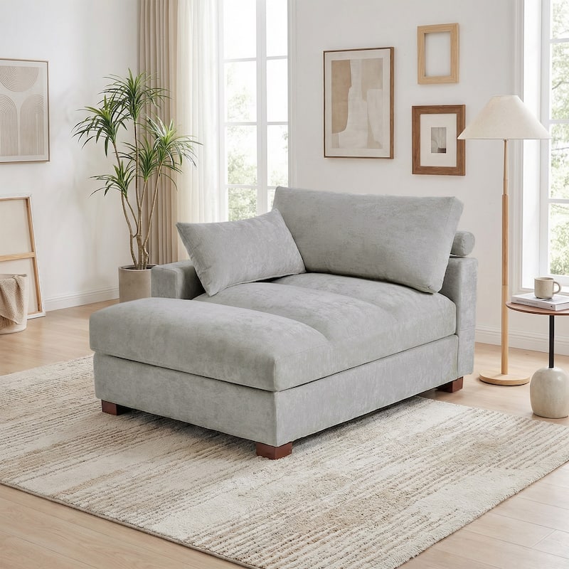 Modern Corduroy L-Shaped Sofa Chaise Lounge Couch - Gray/Left/Chenille - Left Facing