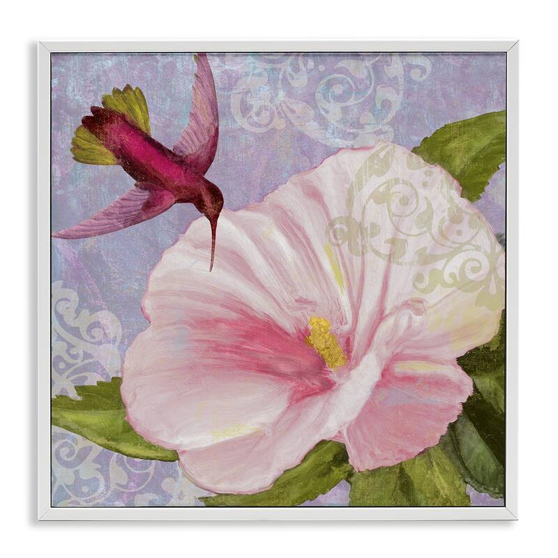 Stupell Hummingbird with White Flower Framed Giclee Art Design By Sasha - 12 x 12 - White