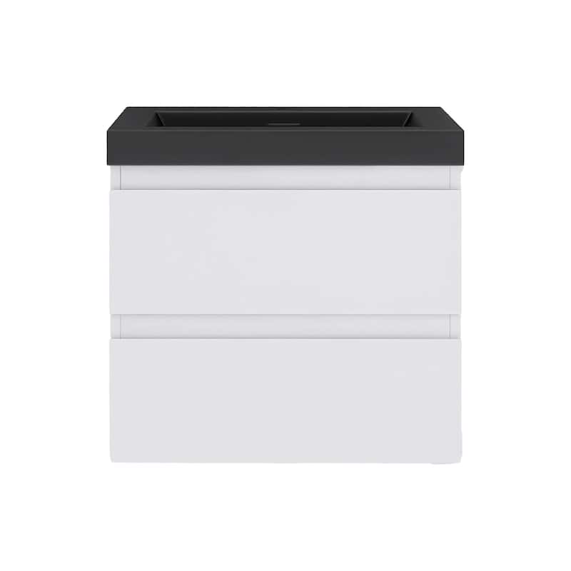 24/30/36 inch Wall-Mounted Bathroom Vanity Set in White with Integrated Black Resin Sink