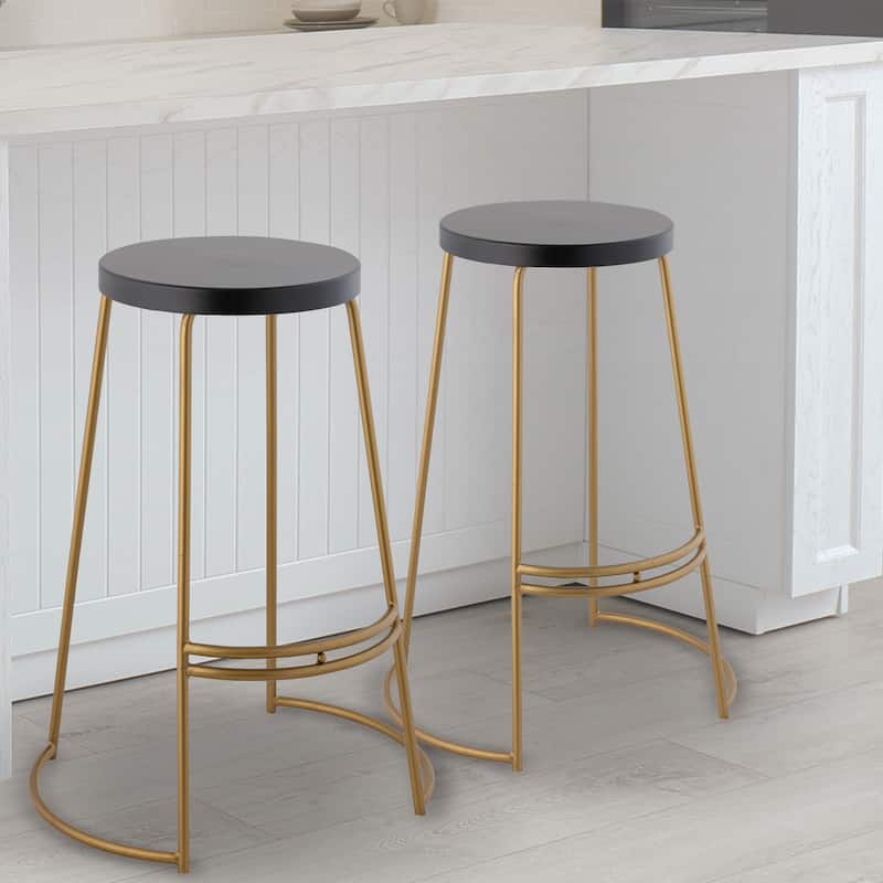 Trinity 28.75" Modern Designer Iron Curved Backless Bar Stool, by JONATHAN Y