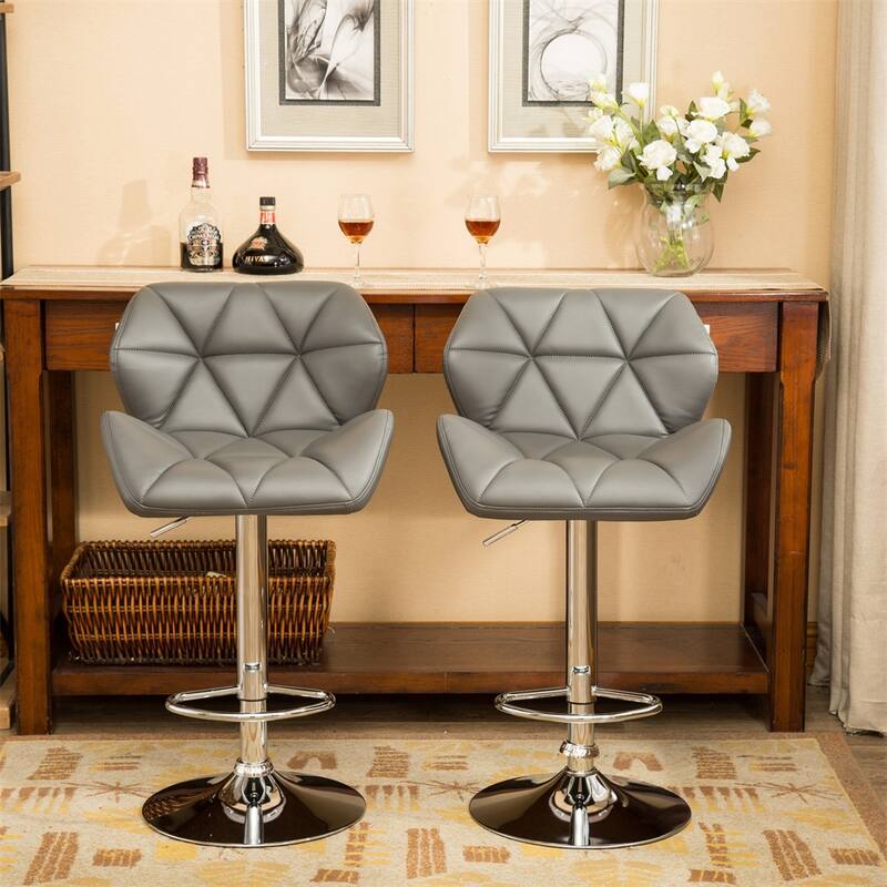 Contemporary Tufted Adjustable Height Hidraulic Bar Stools (Set of 2)
