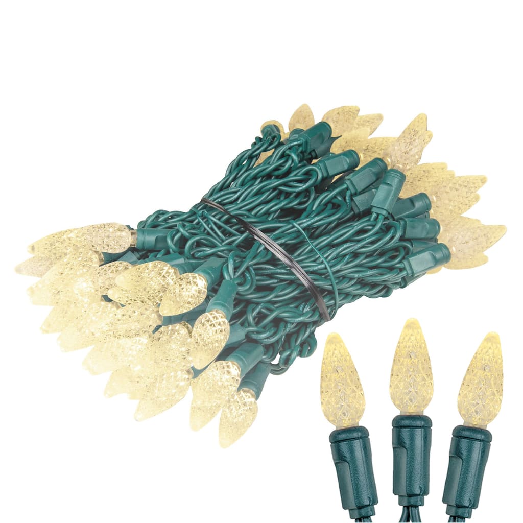 70 Light C6 True Twinkle LED Christmas Mini Light Set, Warm White, Green Wire, 24 Feet