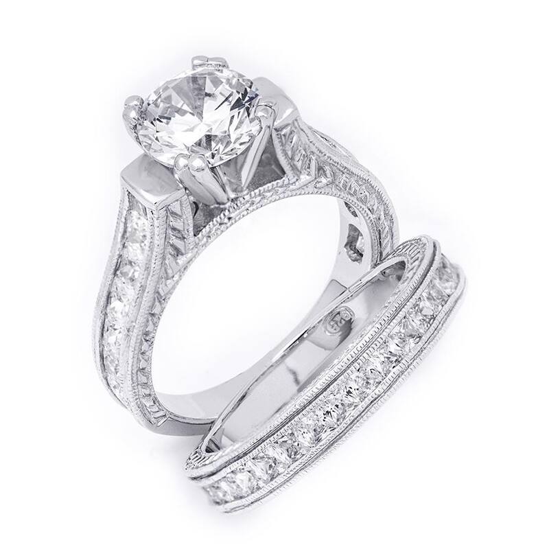 2.0 CT Bridal Engagement Ring Set Round Cut 6x6mm Sterling Silver