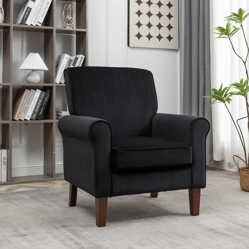 Traditional Rolled Arm Living Room Armchair - Black