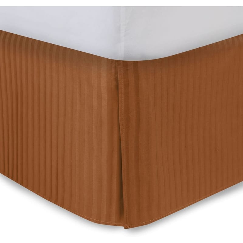 Tailored Bed Skirt, Pleated Sateen Striped Dust Ruffle with Split Corners - King - 14" Drop - Amber