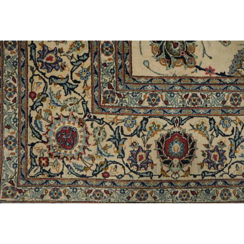 Hand Knotted Oriental 100% Wool Carpet Traditional All-Over Beige & Ivories Kashan Area Rug - 13' 7'' X 9' 7''