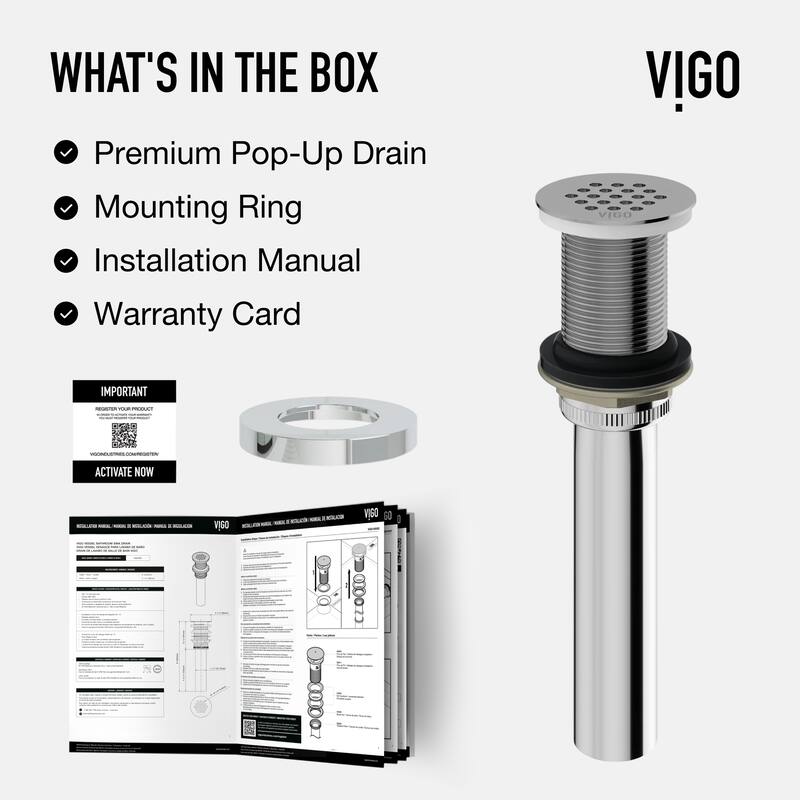 VIGO 1.75" W Vessel Bathroom Sink Grid Drain