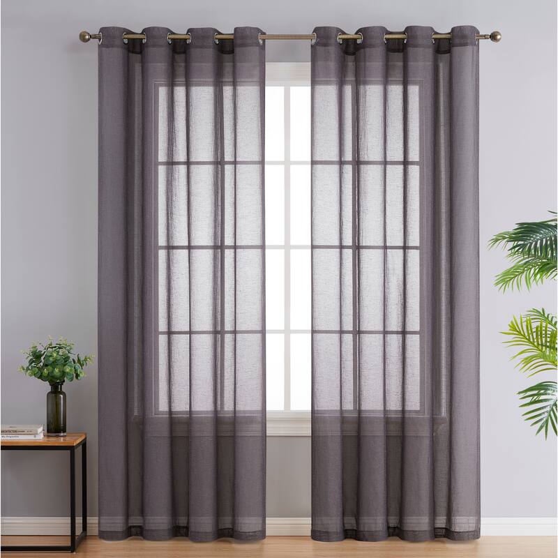 HLC.me Sierra Burlap Flax Linen Semi Sheer Light Filtering Transparent Window Grommet Thick Curtains Panels - Set of 2