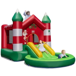 Christmas Themed Kids Inflatable Bounce House with Slide without Blower - 153.5" x 83" x 87"(L x W x H)