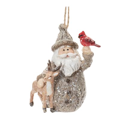 Rustic Christmas Ornaments Set of 6 with Santa and Deer - 1.5” x 2” x 3”