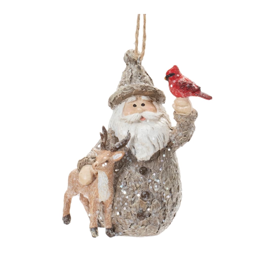 Santa with Deer and Cardinal Bird Ornament (Set of 6) - N/A