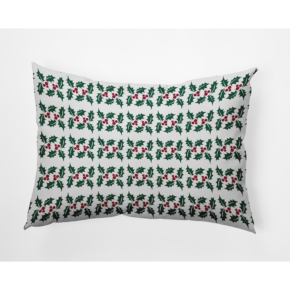 Holly Stripes Indoor/Outdoor Christmas Throw Pillow