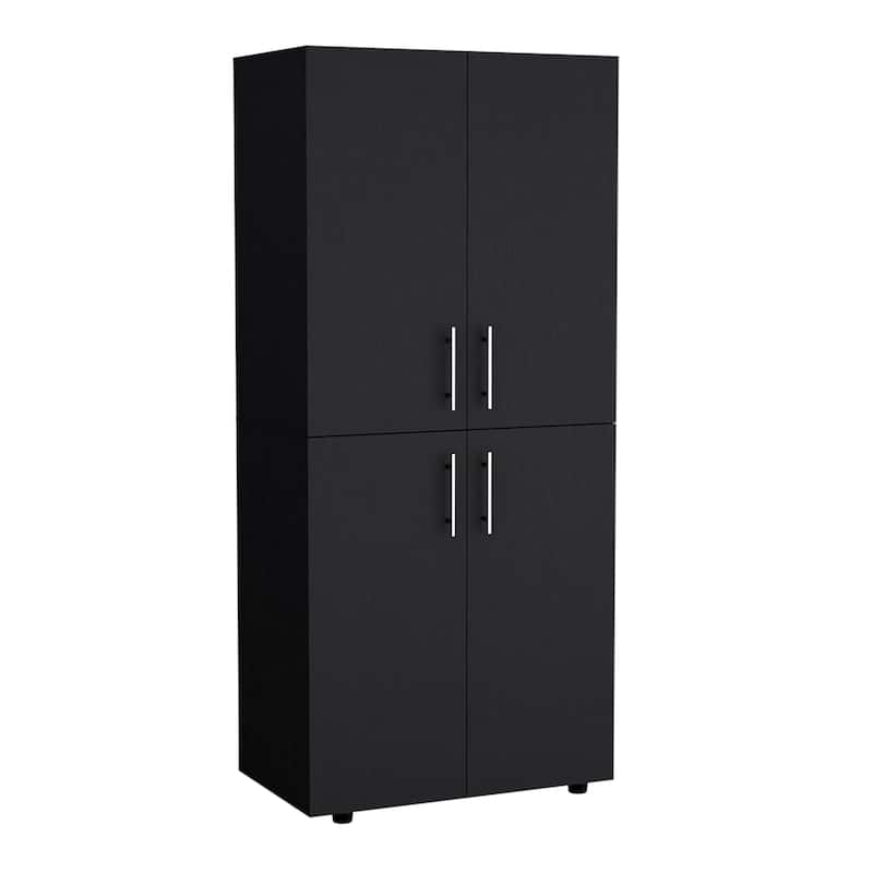 31.5" Modern Four-Door Armoire with Six Shelves and Two Hanging Rods for Bedroom