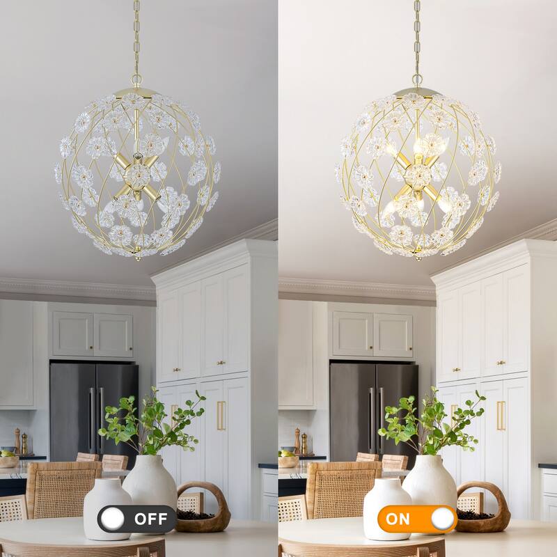 Modern 6-Light Glass Flower Globe Pendant Chandelier for Dining Room